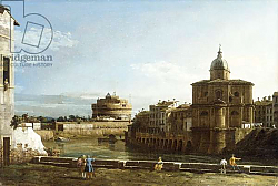 Постер Беллотто Бернардо A View of Rome along the Tiber, with the Church of San Giovanni dei Fiorentini beyond, Постер Беллотто Бернардо A View of Rome along the Tiber, with the Church of San Giovanni dei Fiorentini beyond,