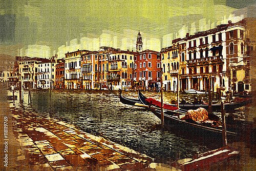 Венецианский городской пейзаж с лодками и каналом 