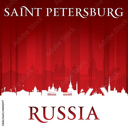 Санкт-Петербург, Россия. Силуэт города на красном фоне