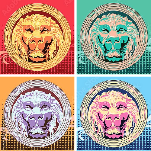 Набор из четырех разноцветных сокетов со львом