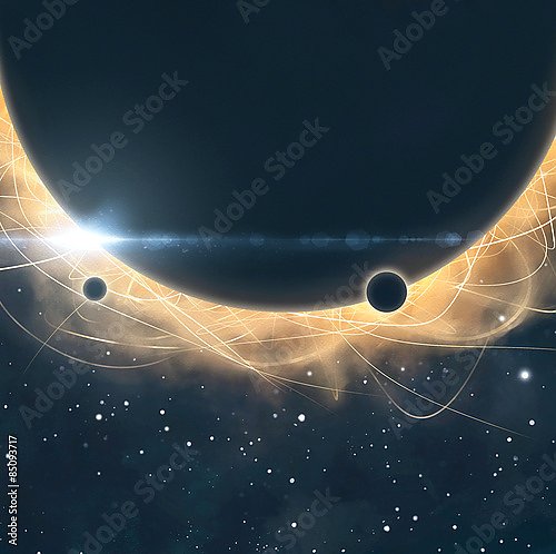  Планета с абстрактными линиями света в фоне звездного неба
