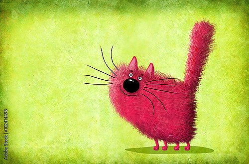 Постер Сикорский Андрей (совр) Розовый кот на зеленом фоне