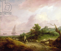Постер Гейнсборо Томас Coastal Landscape with a Shepherd and his Flock, c.1783-4 Постер Гейнсборо Томас Coastal Landscape with a Shepherd and his Flock, c.1783-4
