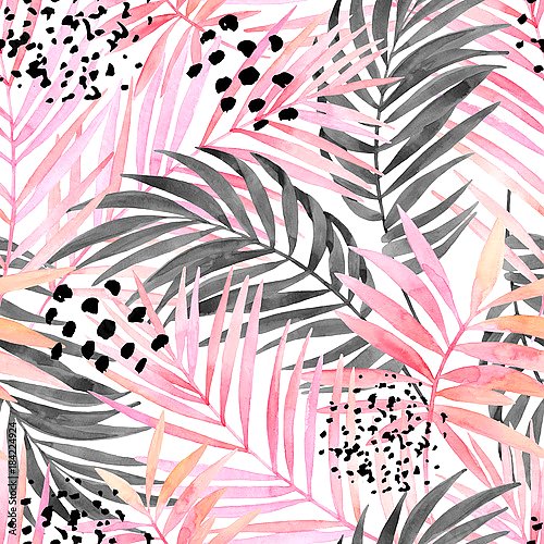 Акварельные розовые пальмовые листья