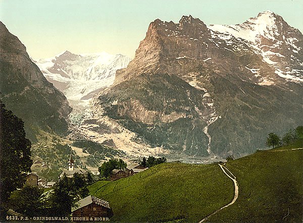 Швейцария. Гриндельвальд, церковь и гора Эйгер