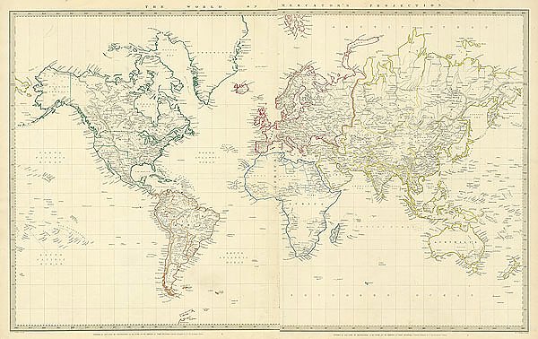 Карта мира в проекции Меркатора, 1843 г. 1