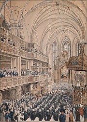 Постер Калау Ф. А. (акв) The inauguration of the city councillors in the Church of St. Nicholas, 1808 Постер Калау Ф. А. (акв) The inauguration of the city councillors in the Church of St. Nicholas, 1808