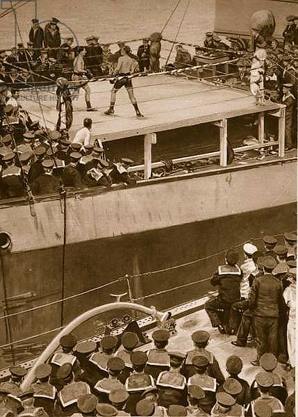 Boxing competition aboard a warship, with the crew of a second ship as additional spectators, 1914-19