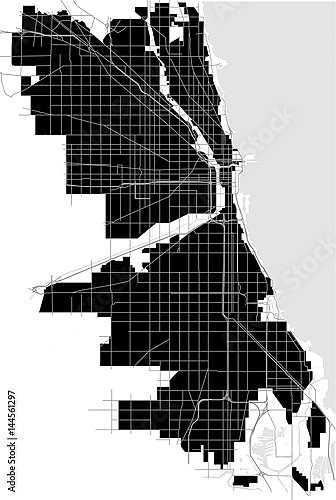 Постер План города Чикаго, США, в черном цвете