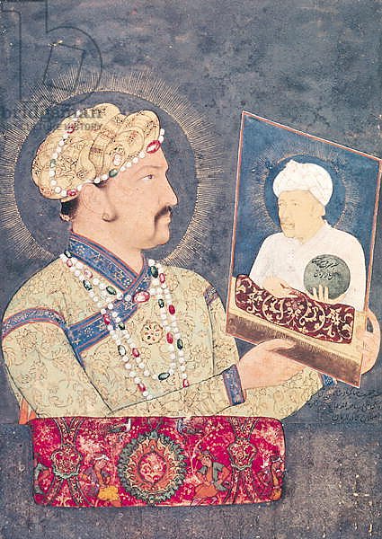 Emperor Jahangir holding a portrait of Emperor Akbar