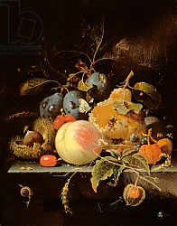 Постер Миньон Абрагам Still Life of Fruit and Nuts on a Stone Ledge Постер Миньон Абрагам Still Life of Fruit and Nuts on a Stone Ledge