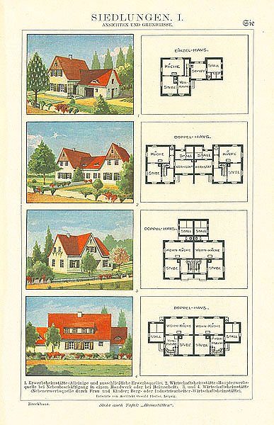 Поселения I. Общий вид и планы этажей домов