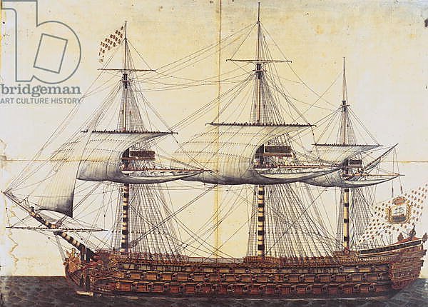 The Ship 'La Ville de Paris' launched at the port of Rochefort, 19th January 1760