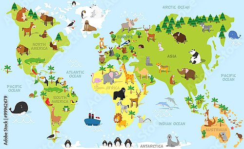 Детская карта мира с животными