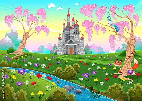 Сказочная сцена с цветами и лисой