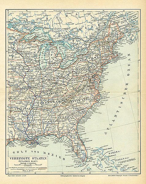 Карта восточного побережья США, конец 19 в.