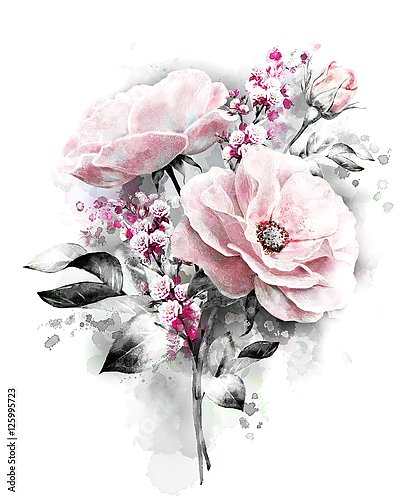 Розовая роза с серыми листьями
