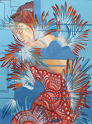 Постер Кордубан Ирина (совр) Red Dress and Chickadees, 2015 Постер Кордубан Ирина (совр) Red Dress and Chickadees, 2015