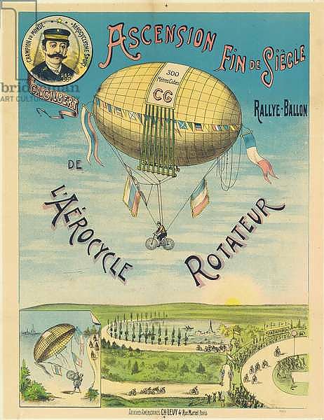 'L'Aerocycle Rotateur', advertising poster for the hot-air balloon bicycle, c.1890