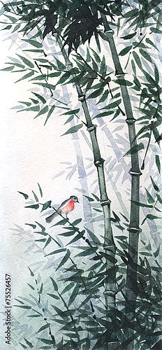 Маленькая птица в бамбуковой роще