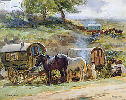 Постер Аткинсон Джон Gypsy Encampment, Appleby, 1919 Постер Аткинсон Джон Gypsy Encampment, Appleby, 1919