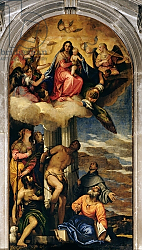Постер Веронезе Паоло Virgin and Child with angel musicians and Saints Постер Веронезе Паоло Virgin and Child with angel musicians and Saints