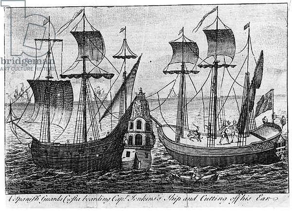 A Spanish 'Guarda Costa' boarding Captain Jenkin's Ship and Cutting Off His Ear, 1731