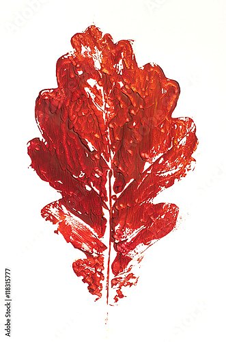 Красный отпечаток дубового листа