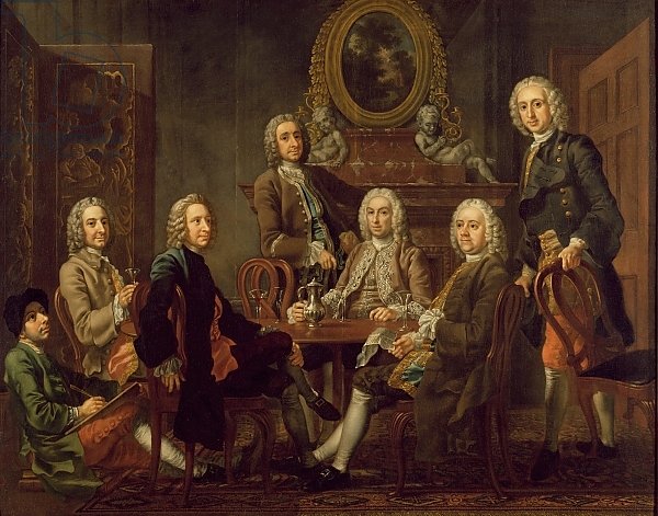 Portrait of a group of gentlemen, with the artist, c.1745