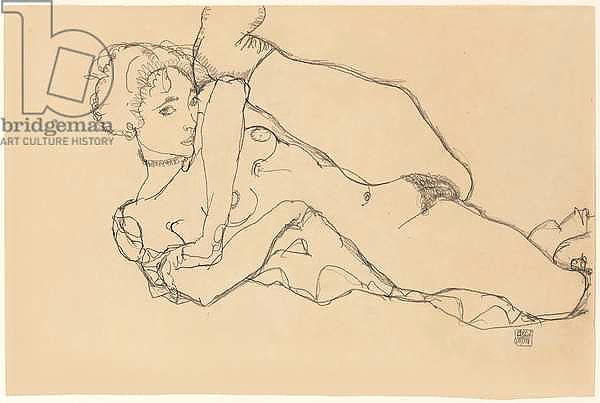 Reclining Nude with Left Leg Drawn In; Liegender Akt mit Angezogenem Linken Bein, 1914