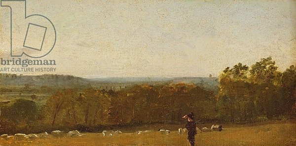 A Shepherd in a Landscape looking across Dedham Vale towards Langham, c.1810