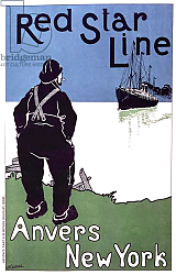 Постер Касьер Хенрик Poster advertising the 'Red Star Line' from Antwerp to New York, 1899 Постер Касьер Хенрик Poster advertising the 'Red Star Line' from Antwerp to New York, 1899