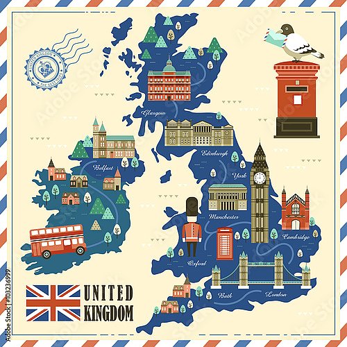 Великобритания, карта с достопримечательностями