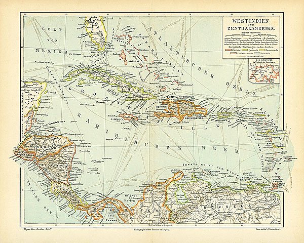 Карта Вестиндии и Центральной Америки, конец 19 в.