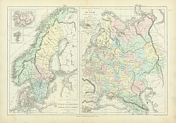 Постер Карта: Россия и Скандинавия (физическая и политическая) 1