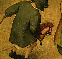 Постер Брейгель Питер Старший Children's Games, detail of bottom section showing a child and a hobby-horse, 1560 Постер Брейгель Питер Старший Children's Games, detail of bottom section showing a child and a hobby-horse, 1560
