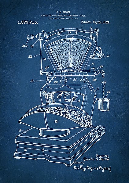 Постер Патент на компьютерные счетные весы, 1921 г.