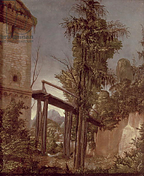 Постер Альтдорфер Альтбрехт Landscape with a Footbridge, c.1518-20 Постер Альтдорфер Альтбрехт Landscape with a Footbridge, c.1518-20