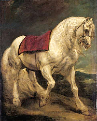 Постер Дик Энтони A bridled grey stallion, with a saddle cloth and partially plaited mane: a modello Постер Дик Энтони A bridled grey stallion, with a saddle cloth and partially plaited mane: a modello