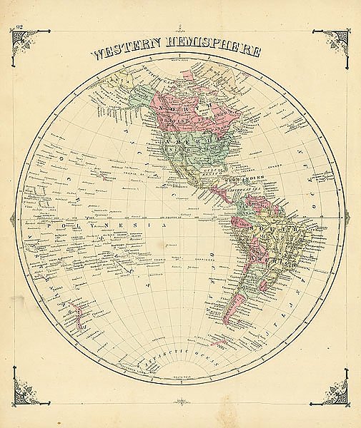 Карта Западного полушария, 19 в.