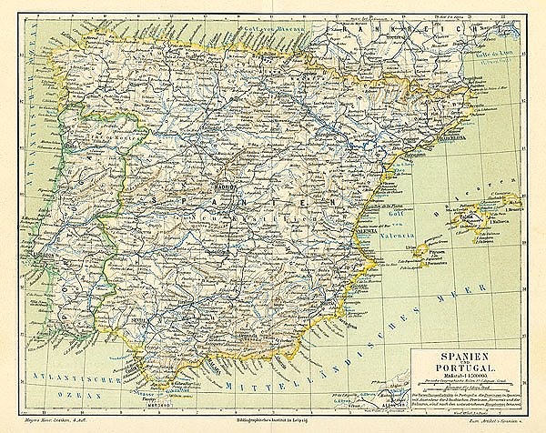 Карта Испании и Португалии
