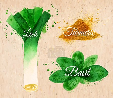 Лук-порей, базилик, куркума