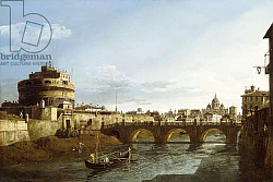 Постер Беллотто Бернардо A View of Rome looking West, with Boats along the Tiber and the Castel Saint'Angelo in the distance, Постер Беллотто Бернардо A View of Rome looking West, with Boats along the Tiber and the Castel Saint'Angelo in the distance,