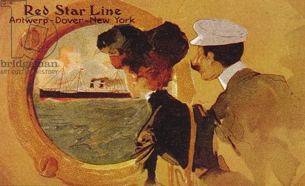 Poster advertising the 'Red Star Line' from Antwerp to New York via Dover