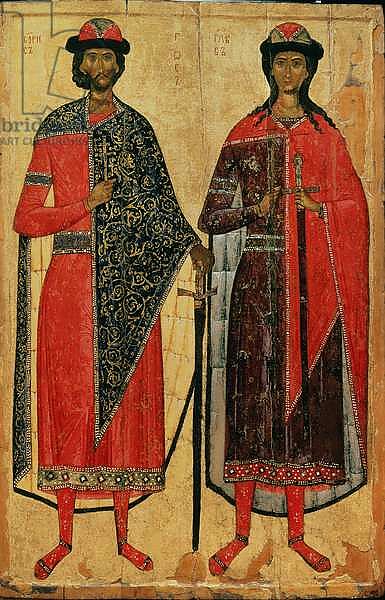 St. Boris and St. Gleb, Russian icon, Moscow School, 14th century