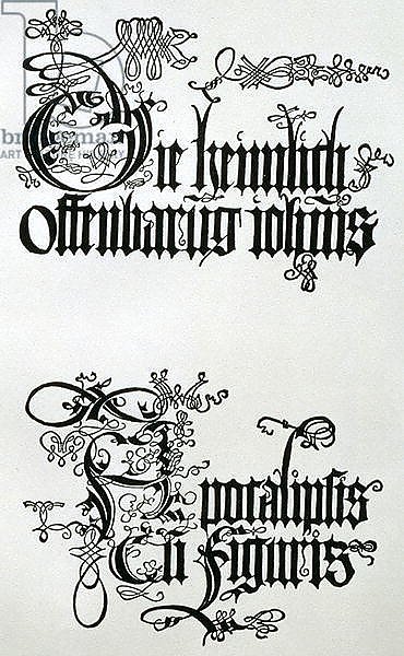 Inscriptions in Gothic script, the from titlepage from 'Nine Sheets from the Apocalypse'