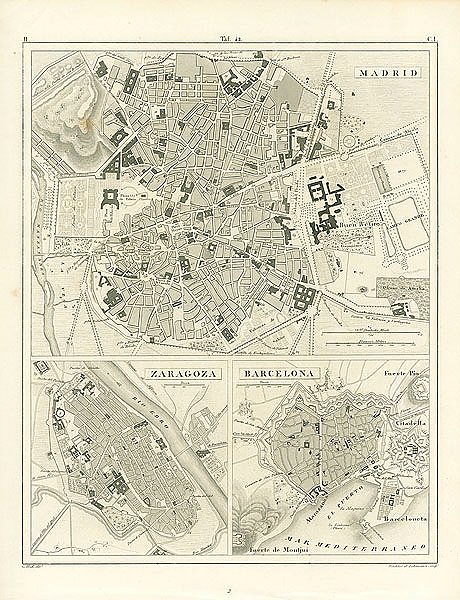План городов Испании: Мадрид, Сарагоза и Барселона, 1860 г. 1