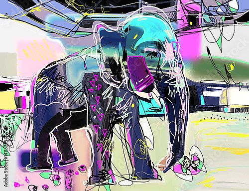 Абстрактная картина со слоном