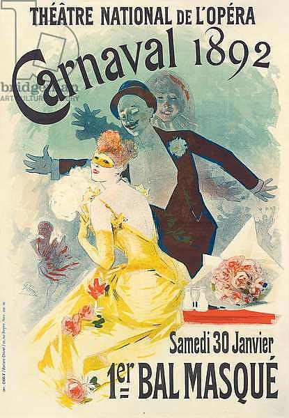 Advertisement for the 1st Carnaval masked ball at the Theatre National de l'Opera, in 1892, 1892