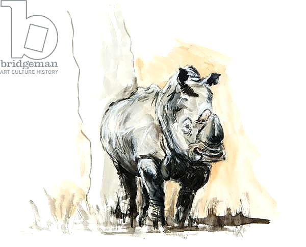 Rhino against tree, 2013, mixed media
